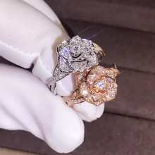 Hainon, anillos de flores brillantes para mujer, joyería de lujo, anillo de boda de Color dorado/plateado, anillo de compromiso de cristal blanco, bisutería femenina 2024 - compra barato
