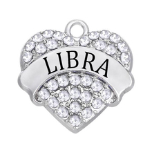 Exquisite Rhinestone inlaid heart-shaped metal engraving LIBRA word charm FIT DIY twelve constellations jewelry necklace bangle 2024 - buy cheap