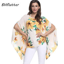 BHflutter Camisas Mujer 2018 Women Shirts Floral Print Batwing Sleeve Chiffon Blouse Shirt Boho Casual Summer Tops Plus size 6XL 2024 - buy cheap