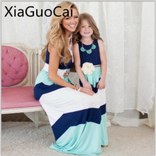Mother Daughter Dresses Spring and Summer Mom and Daughter Dress Family Matching Clothes Knitted Big Stripe Matching Outfits 2024 - buy cheap