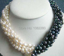 New Arrival 5rows 7-8mm White&black Pearl Necklace Chain 18inch Women Girl Fashion Jewelry Design Make  Wholesale Price JT5587 2024 - buy cheap