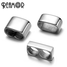 REAMOR 316l Stainless Steel Silver Color 6/5mm Double/Square Hole Spacer Metal Beads For Men Leather Bracelet DIY Jewelry Making 2024 - buy cheap