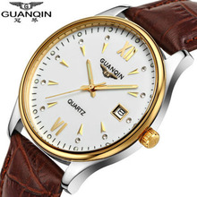 Guanqin relógio de moda de luxo pulseira de couro genuíno relógio masculino marca superior clássico vestido relógios de quartzo à prova dwaterproof água 2024 - compre barato