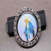 Figura católica redonda de dupla face giratória, acessório de religioso com amuleto de jesus, religioso azul. 4.5cmx4.5cm 4.5cmx4.5cm 2024 - compre barato