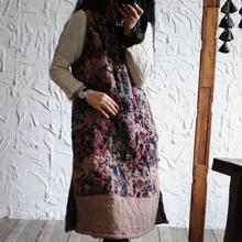 Vestido de lino y algodón con estampado Floral Retro para mujer, bata de diseñador de estilo chino, holgada, sin mangas, con cuello alto y botones, 2020 2024 - compra barato