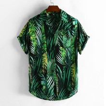 Men Shirt Summer Style Print Beach Hawaiian Green Casual Shirt Men Casual Short Sleeve Hawaii Shirt camisa masculina men shirt 2024 - buy cheap