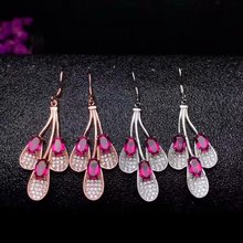 Fashion elegant Leaf Feather natural pink topaz gem drop earrings Natural gemstone earrings S925 silver girl party gift jewelry 2024 - buy cheap