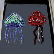 2pc Beaded Sequin Jellyfish Patches Diamond Craft Sea Animals for Clothing DIY Sew on Beading Fringe Handmade Applique TH1284 2024 - buy cheap