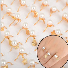 PINKSEE 10pcs Gold Color Imitation Pearl Rings with Pendant Lady Finger Ring For Women Wedding Part Jewelry Wholesale 2024 - buy cheap