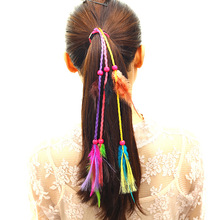 Bohemian color feather hair ring fashion wig hand-woven national wind hair band hair accessories 2024 - buy cheap