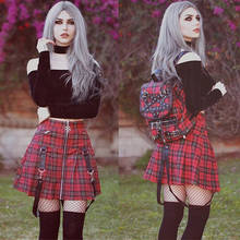 Women Summer British Style School High Waist Short Mini Skirt Darkness Gothic Pleated Plaid/Black Skirt 2024 - buy cheap