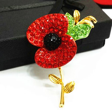 Fancy Gold Color Bright Red Crystal Poppy Brooch Free Shipping Factory Direct Sale Cheap Price 2024 - buy cheap