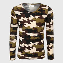 Military Army Long Sleeve Camouflage T-Shirt Men Fitness Top Tees V Neck Print T Shirt Slim Fit Male Camo Cool 2024 - buy cheap