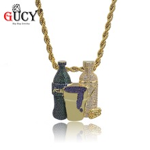 GUCY Double Sprite Bottle Purple Cup Hip Hop Pendant Necklace Gold Silver Color Cubic Zircon Men's Jewelry With 4mm Tennis Chain 2024 - buy cheap