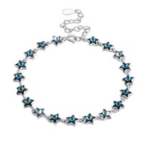 S925 Women Bracelets Fine Jewelry Charm Blue Star Crystals 925 Sterling Silver Bracelets for Lady Wedding Party Waist Wears 2024 - buy cheap