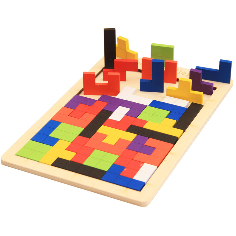 Children Wooden Tangram Jigsaw Board Puzzle Brain Teaser Tetris Game Toys SH