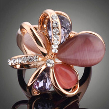 Anel de opala de cristal de moda coreana, anel de dedo em formato de flor dourado elegante vintage para mulheres, joias retrô 2024 - compre barato