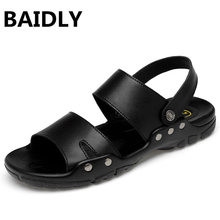 BAIDLY Men Real Leather Sandals Summer Handmade Shoes Male Breathable Casual Footwear Slip on Walking Sandals Big Size 38-52 2024 - buy cheap