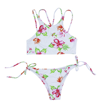 Bikini Bandeau con estampado Floral para mujer, traje de baño sin espalda con cordón lateral acolchado, sin aros, 2019 2024 - compra barato