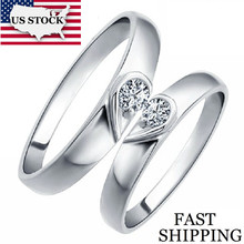 USA STOCK Heart Silver Color Couple Commitment Ring Wedding Rings for Men and Women Costume Jewelry Rings Marriage Uloveido J207 2024 - buy cheap