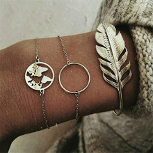 Pulseira fashion com 3 tamanhos de ouro, vazado, redondo, mapa, folhas de banana, braceletes para mulheres, joias, praia, festa, amigos, presentes 2024 - compre barato