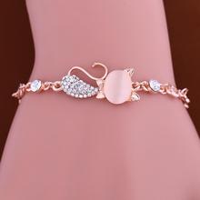 Fashion Lovely Cat Pendant Women Ladies Opal Rhinestone Bangle Bracelet Chain Jewelry Gift 2024 - buy cheap