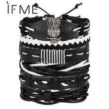 IF ME Fashion Charms Multiple Layers Owl Leather Bracelet Men Vintage Classic Rope Chain Wrap Arm Bracelet Set Male Jewelry 2018 2024 - buy cheap