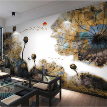 Beibehang-papel tapiz personalizado para decoración de dormitorio, pintura decorativa doradas de loto de tinta china de lujo, Fondo de pared para sofá y TV 2024 - compra barato