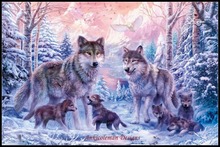 Needlework for embroidery DIY DMC High Quality - Counted Cross Stitch Kits 14 ct Oil painting - Wolf Family Pups Winter 2024 - buy cheap