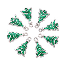 10pcs/lot 23.5x14x3.5mm Alloy Enamel Medium Sea Green Christmas Tree Pendants Xmas Charms with 2mm Hole Jewelry Decoration 2024 - buy cheap