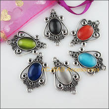 12 New Crown CatEye Stone Connectors Mixed Charms Tibetan Silver Pendant 21x33mm 2024 - buy cheap