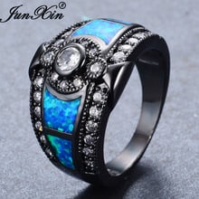 JUNXIN Gorgeous Blue Fire Opal Finger Rings For Women Men Black Gold Filled Wedding Party Engagement Promise Ring Unique Jewelry 2024 - buy cheap