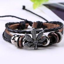 Octbyna Punk Silver Color Maple Leaf Bracelet Bangle For Men  Women Multilayer Black Leather Trendy Jewelry Dropshipping 2024 - buy cheap