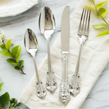 Vintage Silver Cutlery Set 24pcs 18/10 Stainless Steel European Classic Style Dinnerware Set Flower Engraving Handle Cutleries 2024 - buy cheap
