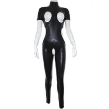 Women Wetlook Leather Cupless Crotchless Jumpsuit Catsuit Open Breast Crotch Short Sleeve Bodysuit Sexy Mistress Fetish Costume 2024 - buy cheap