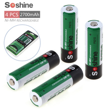 4pcs/lot Soshine 2700mAh 1.2V AA Battery NiMH Ni-MH Rechargeable Battery for LED Flashlight + Portable Battery Case Storage Box 2024 - купить недорого