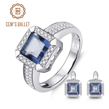 GEM'S BALLET-juego de anillos y pendientes cuadrados de 5,97 CT, Gema de cuarzo azul Natural, conjunto de joyas de plata de ley 925 2024 - compra barato