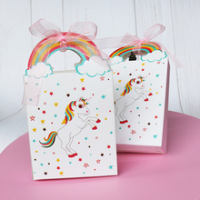Bolsa de papel de unicornio para decoración de cumpleaños, caja de arcoíris de caramelo, galletas, Chocolate, con cinta, 5 uds. 2024 - compra barato