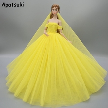 Yellow Fashion Dress for Barbie Doll Clothes Evening Dresses Party Gown Long Dress Outfits With Veil 1/6 Doll Accessories 2024 - buy cheap