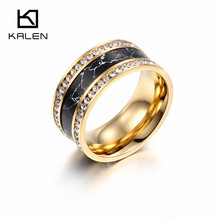 Kalen Unique Marble Texture Rings & Rhinestone Wedding Ring Women Fancy Stainless Steel Engagement Rings 2024 - buy cheap