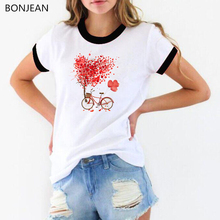 Verão 2022 amor tshirt feminino balões bicicleta árvore impresso branco t camisa femme harajuku kawaii camiseta feminino tumblr roupas 2024 - compre barato