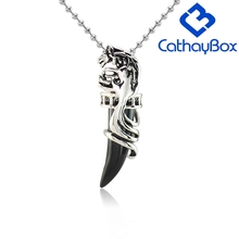 Black Enamel Stainless Steel Wolf Tooth Horn Charm Pendant Necklace W/SSChain 60cm 2024 - buy cheap