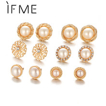 Si 6 par/set de cristal redondo conjuntos de pendientes de botón y mujeres simulado flor perla pendientes de fiesta regalo de boda de Color oro 2024 - compra barato