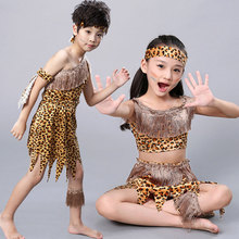 Детские маскарадные костюмы пещерного человека, леопардовая Одежда для охотников в африканском стиле для мальчиков и девочек 2024 - купить недорого