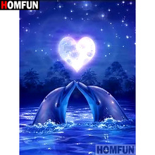 Алмазная 5D картина HOMFUN «животный Дельфин», вышивка крестиком, полная выкладка, квадратная/круглая, домашний декор, подарок, A16921 2024 - купить недорого