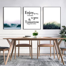 Cuadro de paisaje con letras para decoración del hogar, lienzo nórdico, sala de estar póster para, imagen de bosque antiniebla, Impresión de pared Q 2024 - compra barato