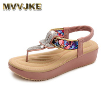 Женские сандалии с круглым носком MVVJKEFashion, удобные босоножки с кристаллами, на плоской подошве, повседневная Летняя обувь 2024 - купить недорого