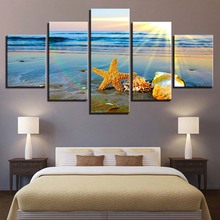 HD Prints Home Decor 5 Pieces Shell Starfish Wall Art Canvas Painting Sunrise Landscape Modular Pictures Artwork Scenery Poster 2024 - buy cheap