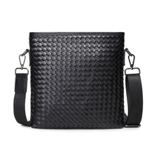 Bolsa de ombro masculina de couro, bolsa transversal de luxo estilo vintage com tecido 2024 - compre barato