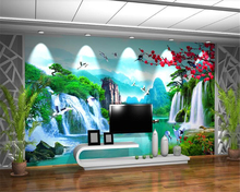 Beibehang, papel pintado de seda de primera calidad con personalidad, belleza, paisaje de cascada, sala de estar, TV, papeles pintados de fondo para pared 3 d 2024 - compra barato